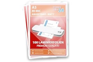 LAMINIERFOLIEN24 XLam Laminierfolien A5-2 x 80 Mic - matt - abheftbar - 100 Stück - PREMIUMQUALITÄT FÜR PERFEKTE LAMINIERERGEBNISSE