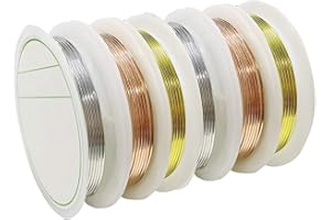 KTBEYTI 6 Rotoli 1 mm * 1,5 Metri Filo di Gioielli di Rame per Braccialetti Collana Fili di Perline di Rame per Mestiere Fai da Te Creazione di Gioielli (Oro/Oro Rosa/Argento)