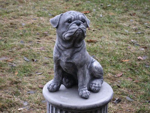 Steinfigur Welpe Hund Mops Gross 27 cm ca.6 kg Frostfest Wasserfest Stein Nr.081 - 6