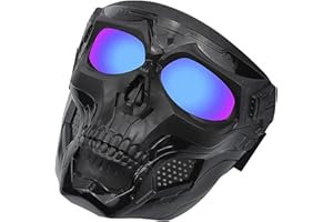 WOJONIFUILIY Schädel Paintball Maske mit Schutzbrille, Taktische Protective Skull Maske, Winddichte Outdoor Langlaufbrille Motorrad Schädelhelm Maske für Airsoft Paintball Kostüm CS Party Halloween Vollmaske