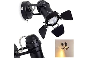 HOFSTEIN Applique Lichinga en métal noir, lampe style projecteur vintage avec clapets modulables, créant un effet lumineux au mur, pour 1 ampoule GU10, ampoule(s) non incluse(s)