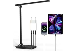 Chesbung Lampa biurkowa LED, ściemniana lampa stołowa, 5 kolorów i 5 poziomów jasności, sterowanie dotykowe, składana, z portem ładowania USB i ochroną oczu (czarna, z ładowarką USB)