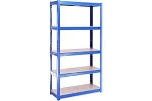 G-RACK Regały garażowe, 180 cm x 90 cm x 40 cm, 5 poziomów, 175 kg na regał, całkowita nośność 875 kg, kolor niebieski
