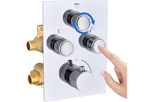 GETSHOWERSET 3 Outlet Shower Valve, Concealed Shower Mixer 3 Way Diverter Thermostatic Shower Valve, Push Button Multi Function Flow Control Valve, 3 Outlet Can Simultaneous Operation, Chrome