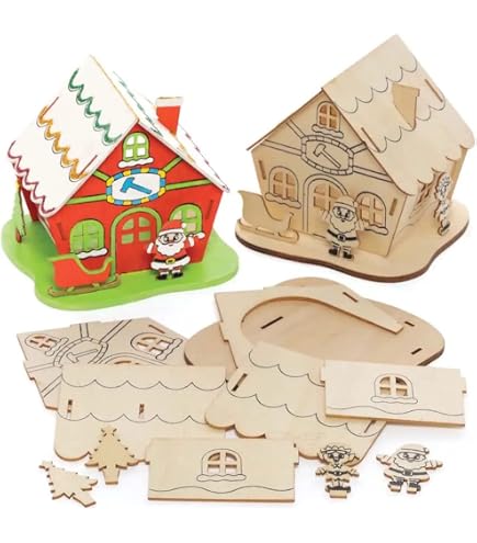 Baker Ross Weihnachtskisten Bastelset – 3 Holzkisten Zum Dekorieren, 16x19x12 Cm, Motive: Schneemann, Elf, Weihnachtsmann