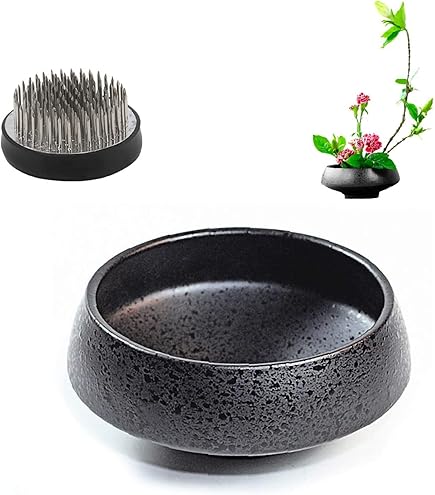 WANDIC Bloemschikken Pot, Onregelmatige Keramische Kenzan Bloempot Met 4,6 cm Bloempin Kikker Zwarte Bloemvaas Met Glazuur In Willekeurige Kleur Voor Ikebana Bloemschikken Kunst