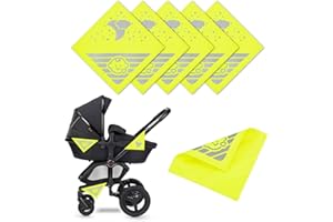 BAFIWU 6 Stück Kinderwagen Reflektoren, Universal Reflektoren für Kinderwagen mit Klettverschluss für Kinderwagen, Fahrräder, Anhänger Usw., mit Niedlichen Baby und Wolken, Mond und Sternmotiven–Neon Gelb