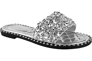 Fashion Thirsty Women's Ladies Diamante Sandals Glitter Sliders Mules Summer Sparkly Shoes Size 0.7 Inch Heel by Heelberry