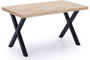 Skraut Home - Tavolo da pranzo fisso - 76 x 140 x 80 cm - Capacità fino a 6 persone - X gambe in metallo - Modello X-Loft - Finitura rovere massiccio/legno nero