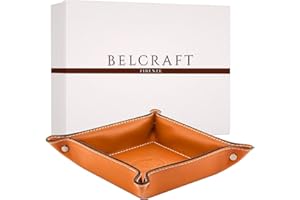 Belcraft Orvieto Svuotatasche in Pelle, Realizzato a Mano da Artigiani Toscani, Porta Oggetti, Rosso Mattone (19x19 cm)