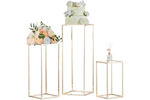 Inweder Dorado Soporte de Flores de Boda - 3 Jarrones de Metal con Panel Acrílico Jarrón de Piso Alto Jarrones para Centros Mesa Estante Flores Geométricas Fiesta Decoraciones Hogar 40+80+60cm
