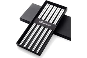 BUYER STAR 5 Paires de Baguettes Chinoise Argent INOX 304 18/10 Réutilisable Métal Creux Forme Carree pour Sushi Dîner Set de Vaisselle