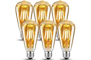 PINDOWS Edison Vintage Glühbirne E27 4W Edison LED Lampe Warmweiß,ST64 Edison Glühbirne Retro Glühbirne Decorative Light Bulbs Ideal für Nostalgie und Retro im Familie Hotel Bar,6 Stück