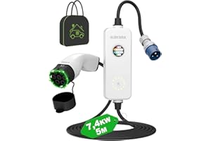 EIDYBOX Chargeur Voiture Electrique Type 2 7,4KW Monophasé Portable Wallbox 32A CEE, Chargeur Type 2 Cable Recharge 5M, Écran LCD, IP66