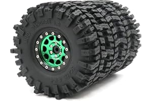 hobbysoul 4pcs RC 1.9 Mud Slingers Tires Super Grip Tyre Height 120mm/4.72inch & 1.9 Beadlock Wheel Green Black Color