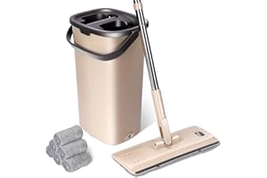 ‎MASTHOME Wischmopp Set mit Eimer,Masthome Bodenwischer Set mit Auswringfunktion, 2-Kammer-System, Wischer Boden mit 6 Waschbare Pads,Putzeimer mit 138 cm Edelstahlgriff, Wischmop Set für Alle Böden