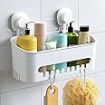 LUXEAR Suction Cup Shower Caddy - No Drilling Removable Shelf - Powerful Organizer Max Hold 22lbs - Waterproof Storage Basket for Bathroom & Kitchen