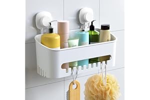 Luxear Suction Shower Caddy Basket Storage Wall Mounted Bathroom kitchen Shelf Holder Easy to Install, No-Drilling Removable Vacuum Plastic Suction Cup Organizer For Shampoo Conditioner and Shower Gel
