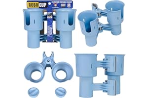 ROBOCUP Robo Cup Podwójny uchwyt na kubek, zacisk na klips do wielu zastosowań: Napoje, wędka, narzędzia, kij bębnowy, plaża, jasnoniebieski
