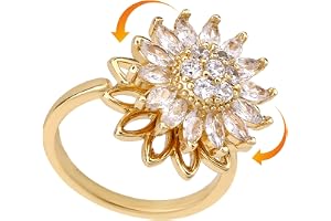 Mikovivi Roterbar Solrosring i Guld, Justerbar Spinner-Fidgetring med Kubisk Zirkonia Guldkopparblomsmycken för Kvinnor och M