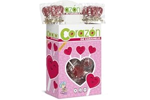 Caramelos Cerdán - Sucettes Cœur Série Or Saveur Cerise | Bonbon Dur Sans Gluten ni Allergènes | Idéal pour Fêtes, Saint-Valentin et Anniversaires | Boîte 110 Unités