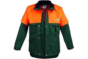 SWS Forst GmbH Forstjacke Herren mit Schnittschutz (Größe: S - 3XL) – Robuste Schnittschutzjacke für Motorsäge & Waldarbeit – Warnschutzjacke grün/leuchtorange