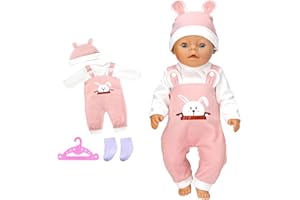 WANDERGO Baby Doll Clothes, Sweet Doll Clothes for 14-18 Inch Doll, New Doll Clothes Doll Outfits Overall Compatible with 14-18 Inch Dolls, Sweet New Outfit Hat for 35-43cm Reborn Doll