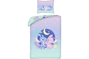 HALANTEX Disney STITCH and ANGEL - Zestaw pościeli pojedynczej dwustronnej 140 x 200 cm i poszewka na poduszkę 70 x 90 cm - fioletowy wielokolorowy - 100% bawełna OEKO-TEX