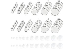 UNICRAFTALE Kit per la creazione di ciondoli Piatto Rotondo in Acciaio Inossidabile con Cornice per Ciondolo e di cabochon con Toppa in Vetro Trasparente semitondo