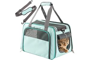 VALEMO Transportbox Katze, Katzen Transportboxen Atmungsaktive, Faltbare Katzentasche, Transporttasche mit Einstellbar Schultergurt, Hundebox, Hundetasche für Mittel Kleine Hunde 5kg Blue