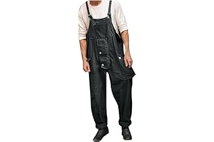 CAXNDYCING Men's Dungarees Retro Overalls Jumpsuit Men Cargo Workwear Leisure Work Trousers Loose Fit Overall Dungarees Plain Long Jeans Work Trousers Baggy Streetwear