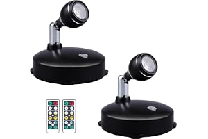 Bukela 2 Pcs Rechargeable Indoor Spotlight, Wireless Led Spotlight, Battery Operated LED Spotlight with Dimmable Rotatable Timer Uplight Mini Accent Lights with Remote for Plants Painting (Black)
