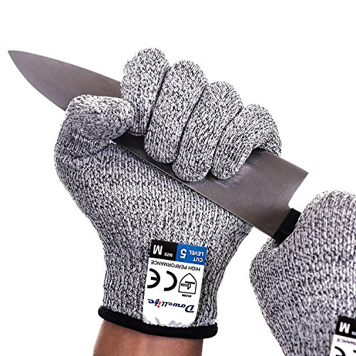 Preisvergleich Produktbild Dowellife Schnittschutzhandschuhe, Lebensmittelqualität, Level 5 Schutz, Sicherheitsküchenhandschuhe zum Auslösen von Austern, zur Fischfiletierung, zum Hobeln von Gemüse, Schneiden von Fleisch und Holz schnitzen, 1 Paar