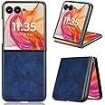 Gruattreay Compatible with Motorola Razr 50 Ultra 2024 Case, Retro PU Leather Ultra Slim Shockproof Back Bumper Protective Case Cover for Moto Razr 50 Ultra Phone Case (Dark Blue)