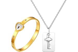 Flongo Bracciale Collana da Coppia 2 Pezzi Acciaio Inossidabile Cuore Chiave San Valentino Regalo