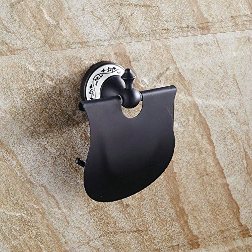 Hiendure ®Wandhalterung Messing- Keramik Toilettenpapierhalterung mit Deckel Öl rieb Bronze (Toilettenpapierhalterung) - 4