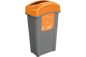 Glasdon Eco Nexus 85 Crisp Packet Recycling Bin (Grey, Orange Sticker) – 85-Litre Bin for Recycling Empty Crisp Packets - Narrow Footprint – Slim Indoor Crisp Packet Recycling Container