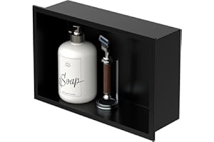 LuxeBath Niche de Douche Encastrée Murale, 20x30x10 cm, en Acier Inoxydable, Noir, Étanche, Étagère avec Cadre Salle de Bain, Encastrable, Seule Couche, Rangement Articles Toilette, Matériel Montage