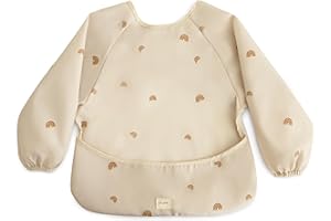 Mushie śliniaczek z długim rękawem dla niemowląt | Wodoodporny śliniaczek dziecięcy z rękawami | Regulowane dopasowanie dla 6-24 miesięcy