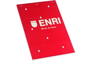 Enri, Bloc de Notas Grapado, Tapa Blanda, Formato A4, 80 Hojas Blancas Microperforadas, Pack 5 Libretas, Color Rojo