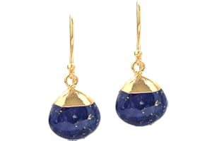 GEMPIRES NATURE’S TREASURE Gempires Natural Lapis Lazuli Pear Hook Earrings, September Birthstone Handmade Jewelry, 14k Gold Electroplated Drop Dangle Earrings For Women (Lapis Lazuli)