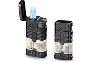 Acboor Mechero de gas, 2 unidades, recargable, llama de chorro, gas butano, encendedor de velas, encendedor de cigarrillos con cuchillo para puros (gas no incluido)