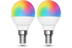 Homcloud Confezione da 2 di Lampadina Smart Wi-Fi Intelligente LED Multicolore + Bianco Caldo E14 G45 dimmerabile, controllo remoto con APP, Smart Life, Alexa o Google