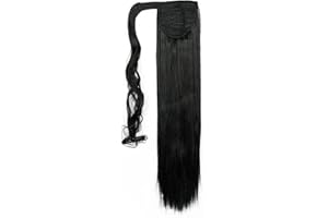 S-noilite 58cm Clip en Extensions Postiche Extension de Cheveux Wrap Around Queue de Cheval Longue Tout Droit Ombre Noir foncé