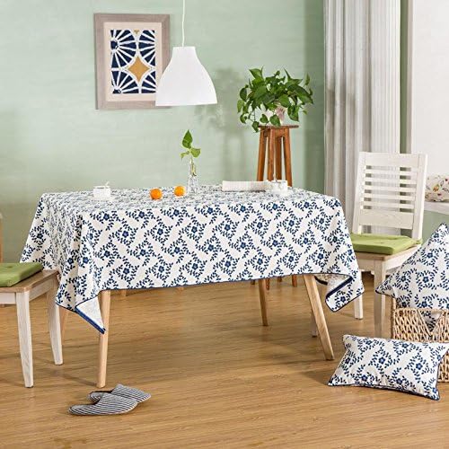 ZHUOQI Table Runners Table Runsner Fashion Small Fresh Cotton Printed Blue And White Porcelain Table Tablecloth Striped Home Textile Tablecloths Linen Tablecloth 140*180
