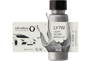 SD COLORS - Vernice per ritocchi in argento chiaro e metallizzato, 15 ML, per riparazione graffi e scheggiature, codice colore LY7W, argento chiaro metallizzato (solo vernice)