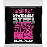 Ernie Ball S&uuml;per Slinky Paslanmaz &Ccedil;elik Elektrik Bas Telleri, &Ouml;l&ccedil;&uuml; 45-100