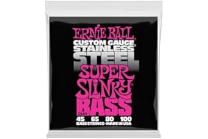 Ernie Ball Super Slinky - Cuerdas para bajo eléctrico, acero inoxidable, calibre 45-100