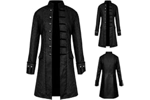 TTOKGZG Steampunk Medieval Vintage Coat Men, Gothic Single Breasted Trench Coat long,Halloween Tailcoat Costume, Medieval Victorian Frock Uniform for Steampunk-Themed & Halloween Party