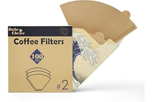 BAKE CHOICE Filtri Caffè Taglia 2, 100 pezzi, #2 V Filtri Caffe Americano, A Forma di Cono,Naturali & Non Sbiancati, Biodegradabili e Compostabili, Non è Facile da Strappare, Non Fuoriesce
